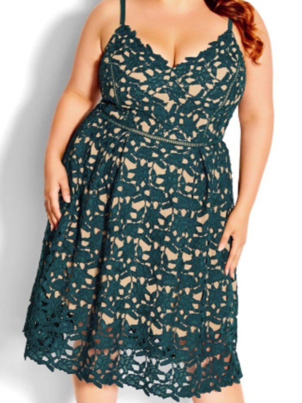 City Chic Emerald So Fancy Crochet Fit and Flare Dress Size 16 - Picture 2 of 6